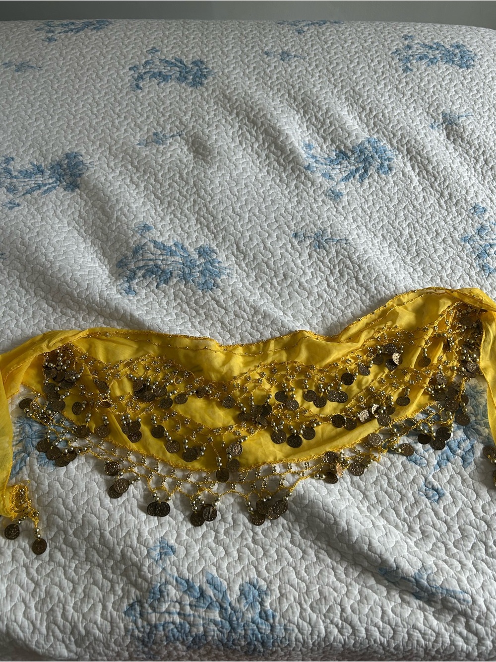 Yellow Belly Dance Hip Scarf with Gold Coins
